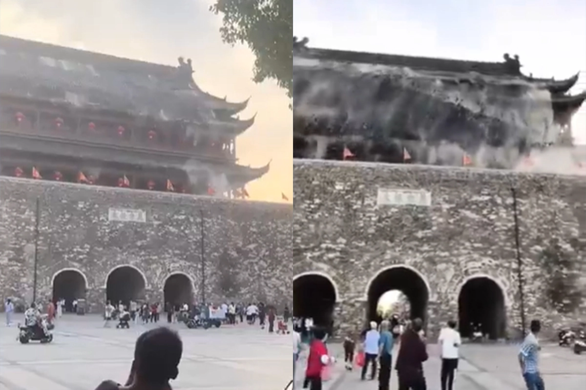 Colapsó el techo de un monumento en China. Colapsó el techo de un monumento en China.