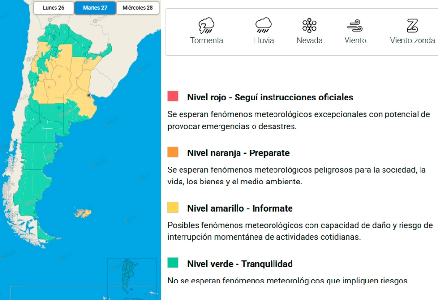 Las provincias en alerta para este martes. SMN