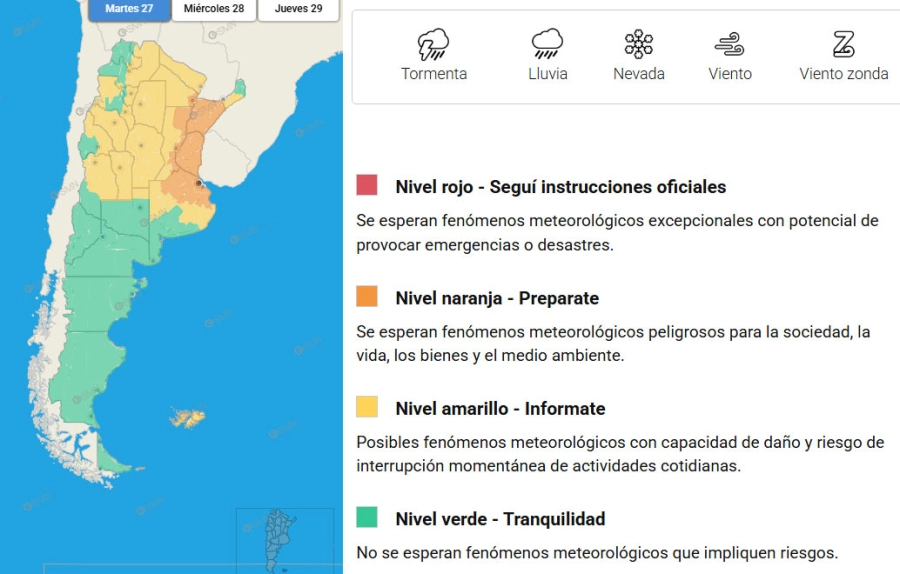 Provincias en alerta por fen&oacute;menos meteorol&oacute;gicos. SMN