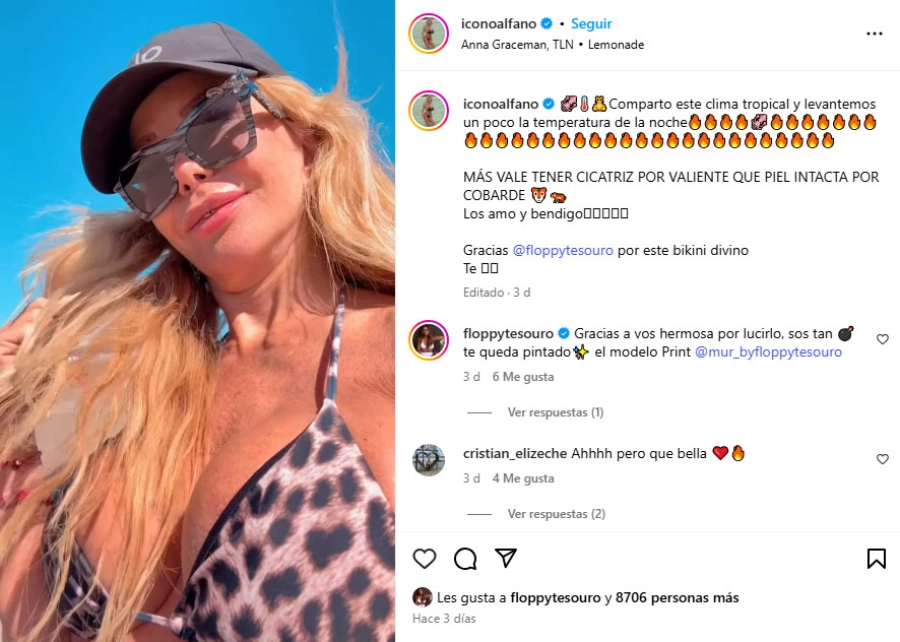 Graciela Alfano luci&oacute; una microbikini animal print. Instagram