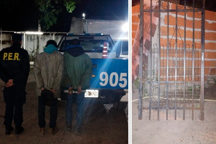 Intentaban llevarse una reja en la v&iacute;a p&uacute;blica (foto Polic&iacute;a de Entre R&iacute;os)