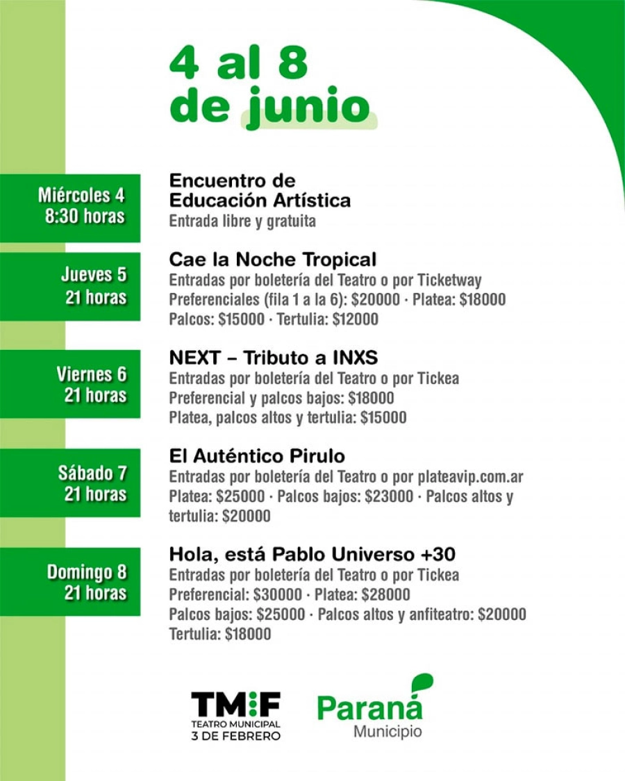 Agenda de junio en el Teatro 3 de Febrero