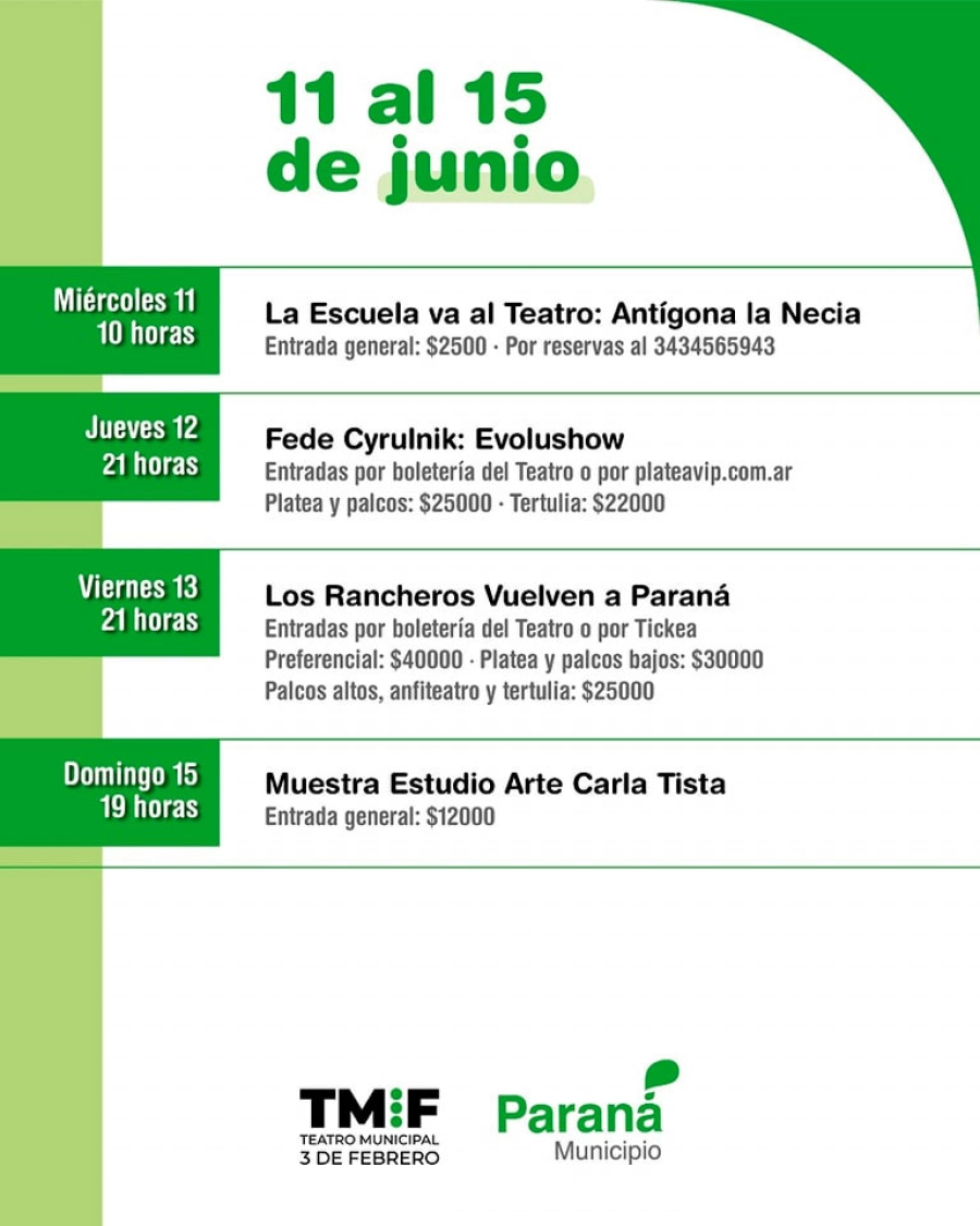 Agenda de junio en el Teatro 3 de Febrero