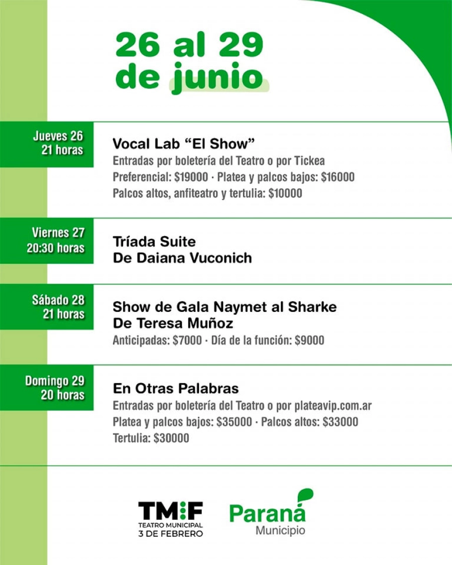 Agenda de junio en el Teatro 3 de Febrero