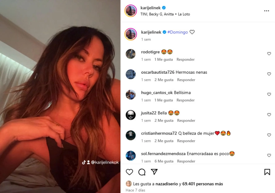Karina Jelinek y su posteo en Instagram