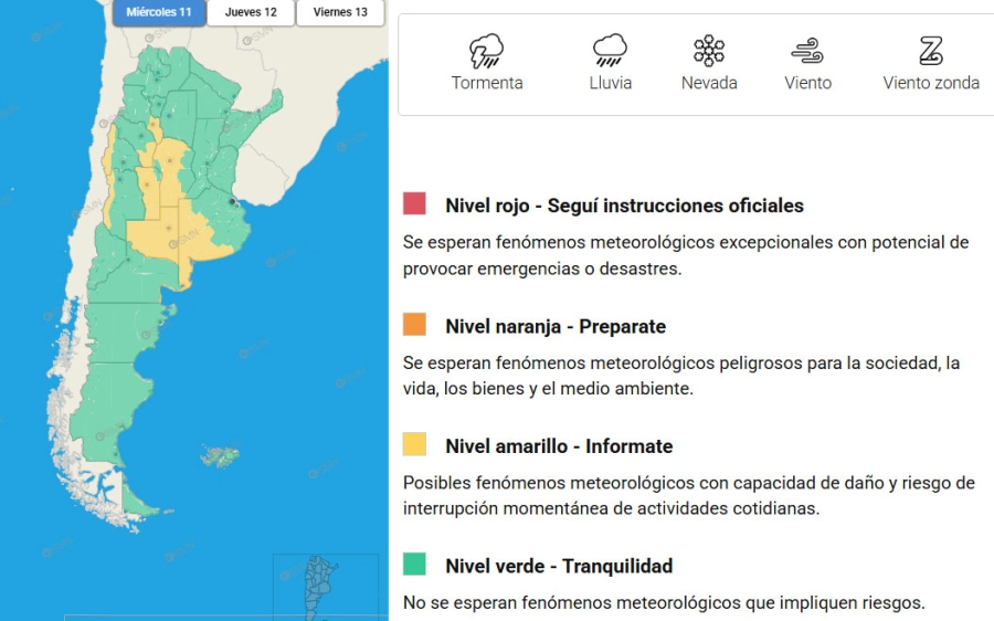 Las zonas en alerta. SMN