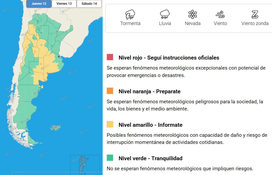 Provincias en alerta por vientos fuertes. SMN