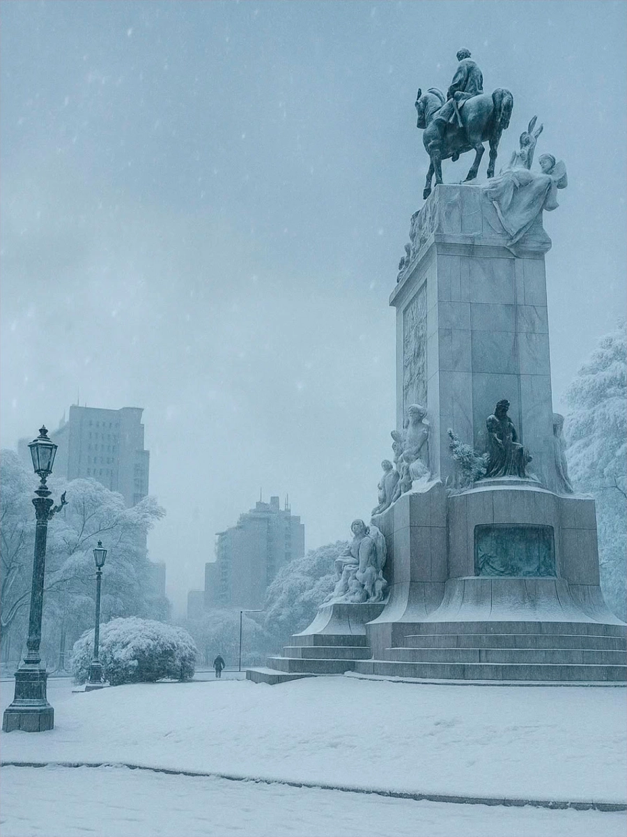 Una vista del monumento a Urquiza. Simulaci&oacute;n generada con IA en 2025. (PHM)