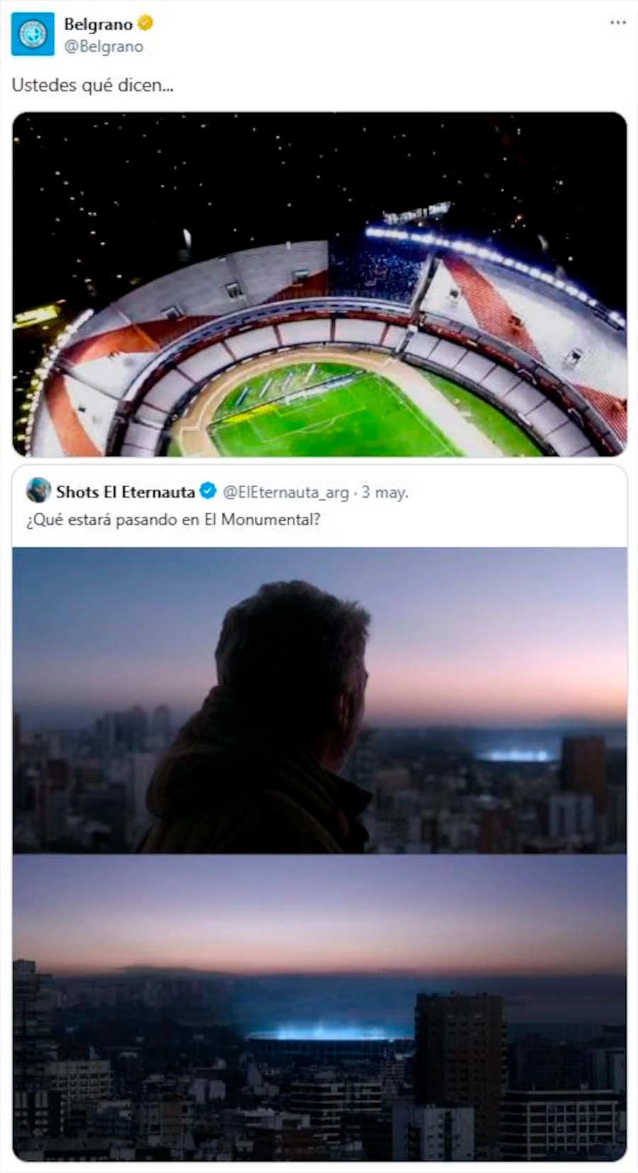 La chicana del Pirata a River a 14 a&ntilde;os del descenso. (Foto: @belgrano/Twitter)