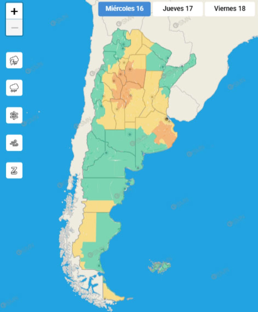 Provincias en alerta por fen&oacute;menos meteorol&oacute;gicos. SMN