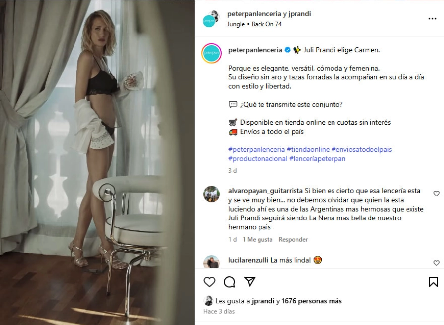 Julieta Prandi con lencer&iacute;a. Instagram