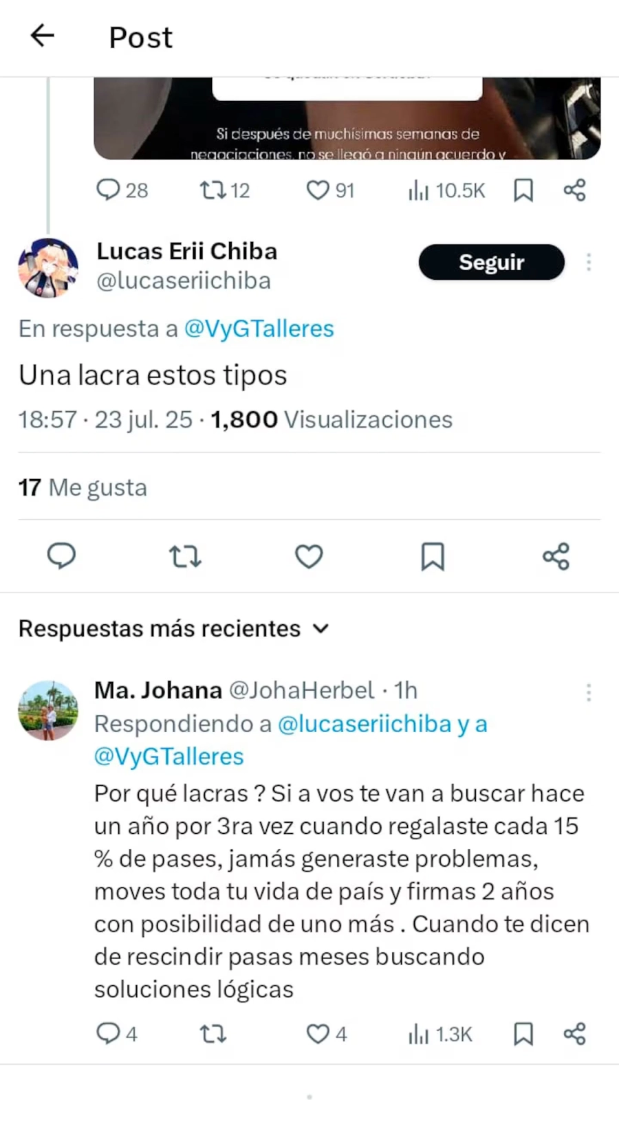 Johana Herbel y su cruce en Twitter