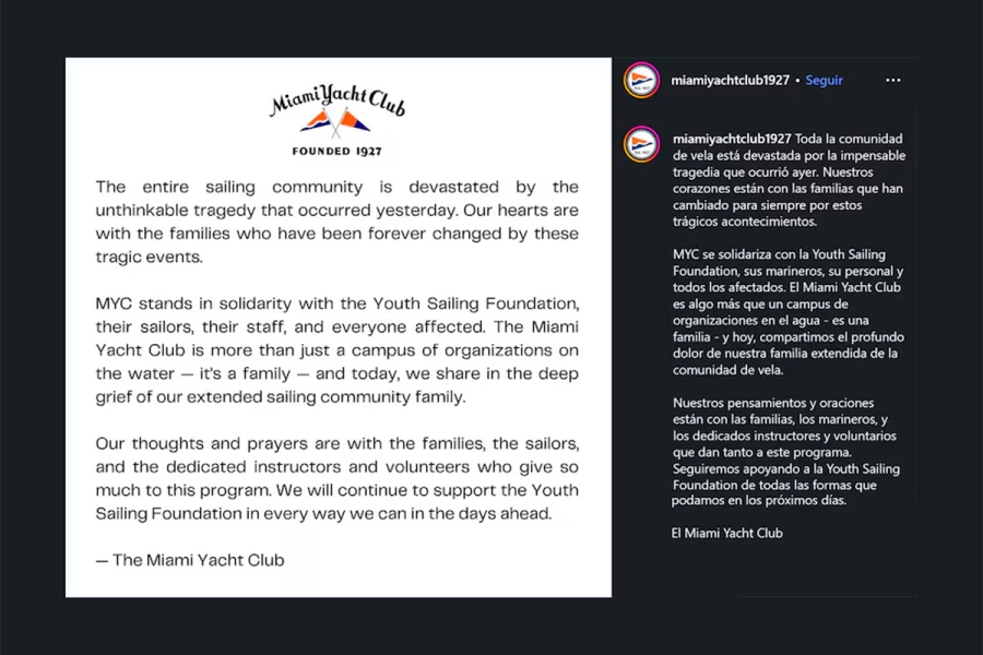 El Miami Yacht Club emiti&oacute; un comunicado tras el tr&aacute;gico accidente