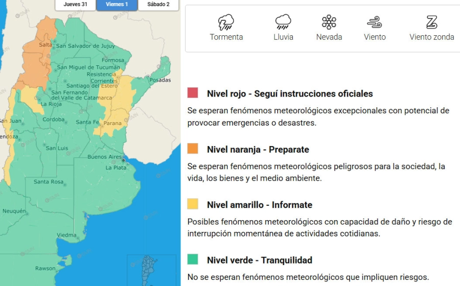 Alerta por vientos en varios departamentos entrerrianos. SMN