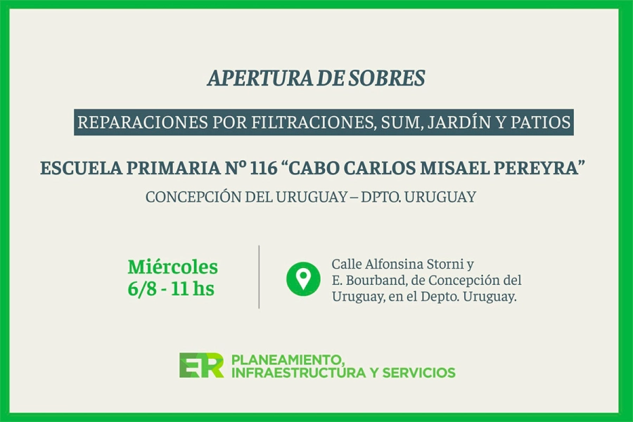 Se ejecutar&aacute;n obras en la escuela N&ordm; 116 de Concepci&oacute;n del Uruguay