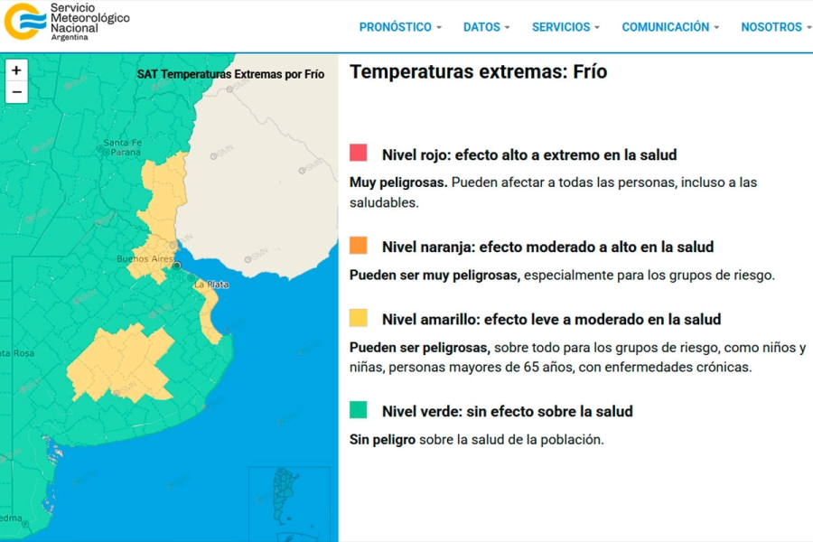 Zonas bajo alerta por frío extremo. (Foto: SMN)