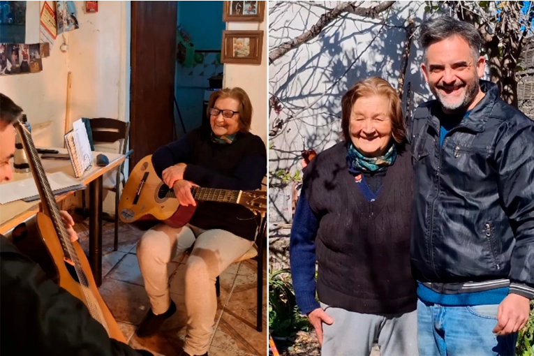 Con su alumna de 91 años, un profe de guitarra afirma que “nunca es tarde para aprender”