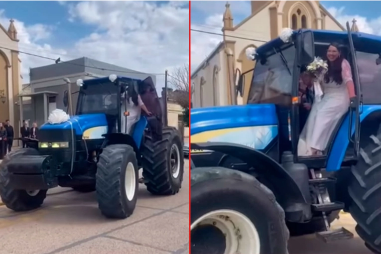 Recién casados en tractor sorprendieron a todo Seguí con una salida inolvidable