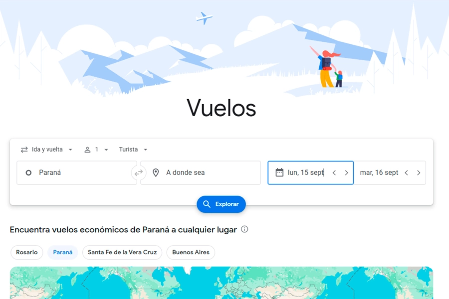 La p&aacute;gina de Google Flights