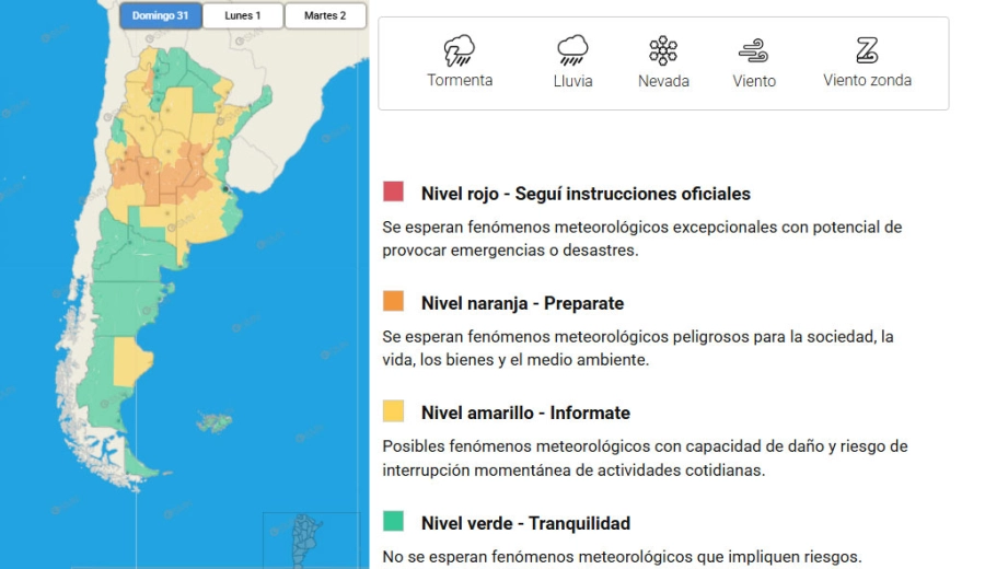 Las zonas del pa&iacute;s en alerta. SMN