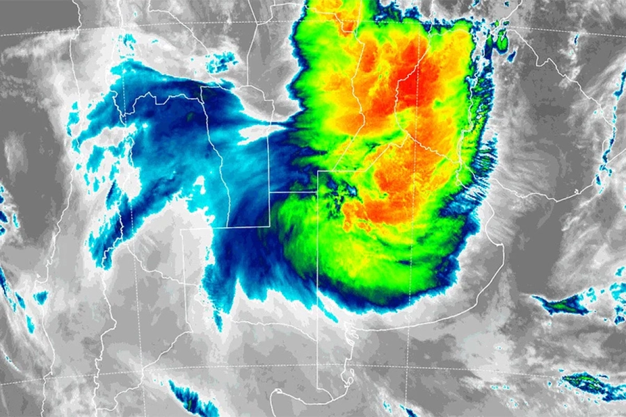 Imagen satelital de esta madrugada: lluvia en Entre R&iacute;os. SMN
