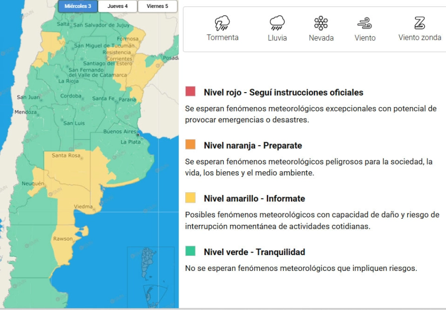 Las zonas en alerta. SMN