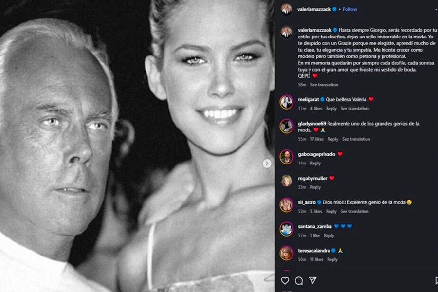 El posteo de Valeria Mazza para despedir a Giorgio Armani.