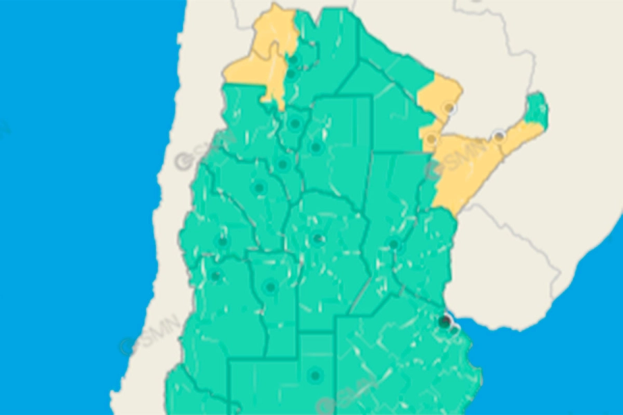 El mapa de alertas para este lunes. Foto: SMN.
