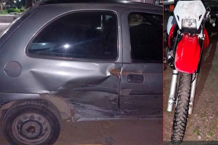 Así quedaron el auto y la moto tras el violento impacto.-
