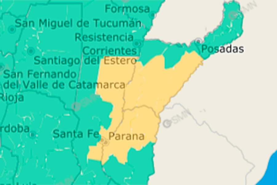 El mapa de la alerta vigente. Foto: SMN.