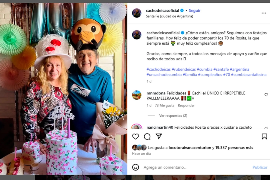 Cacho Deicas celebr&oacute; los 70 a&ntilde;os de su esposa Rosita: "La que siempre est&aacute;"