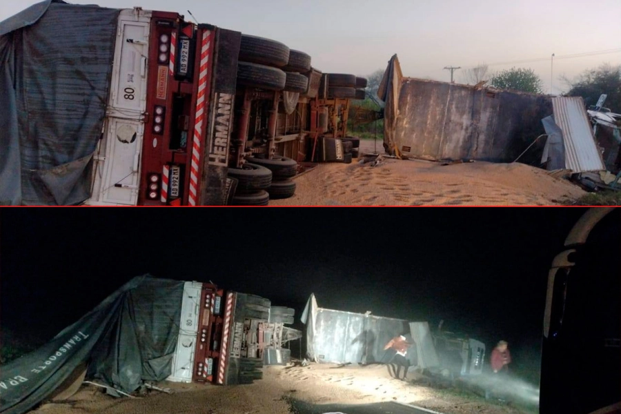 Vuelco de cami&oacute;n en Villaguay (foto Campo y Ciudad)