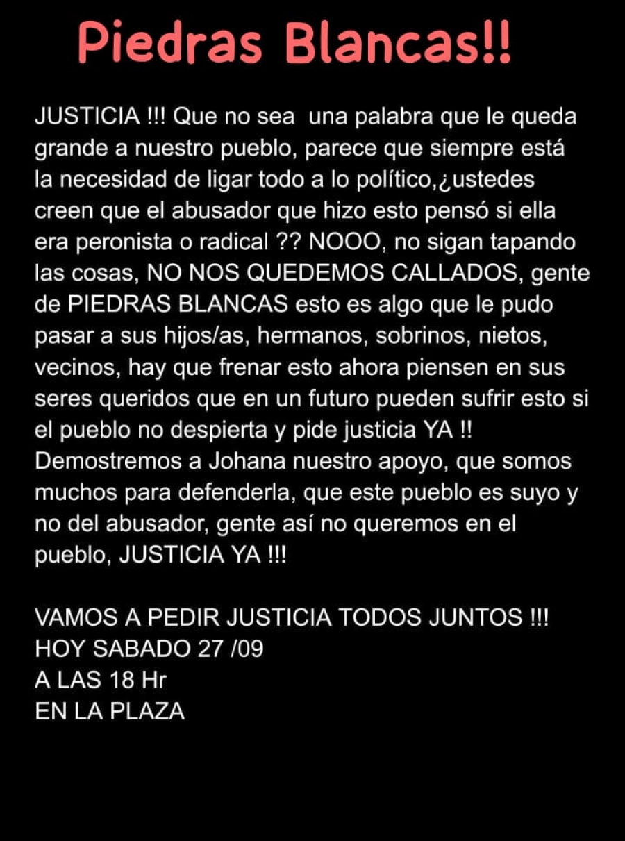 Pedido de justicia por ataque sexual en Piedras Blancas