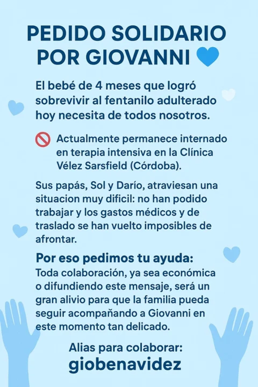 El alias para colaborar figura en el flyer (giobenavidez)