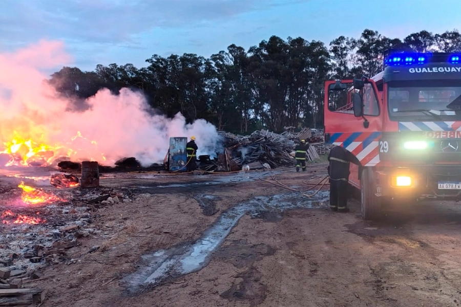 Voraz incendio en un predio de pallets en Gualeguaych&uacute;- R2820