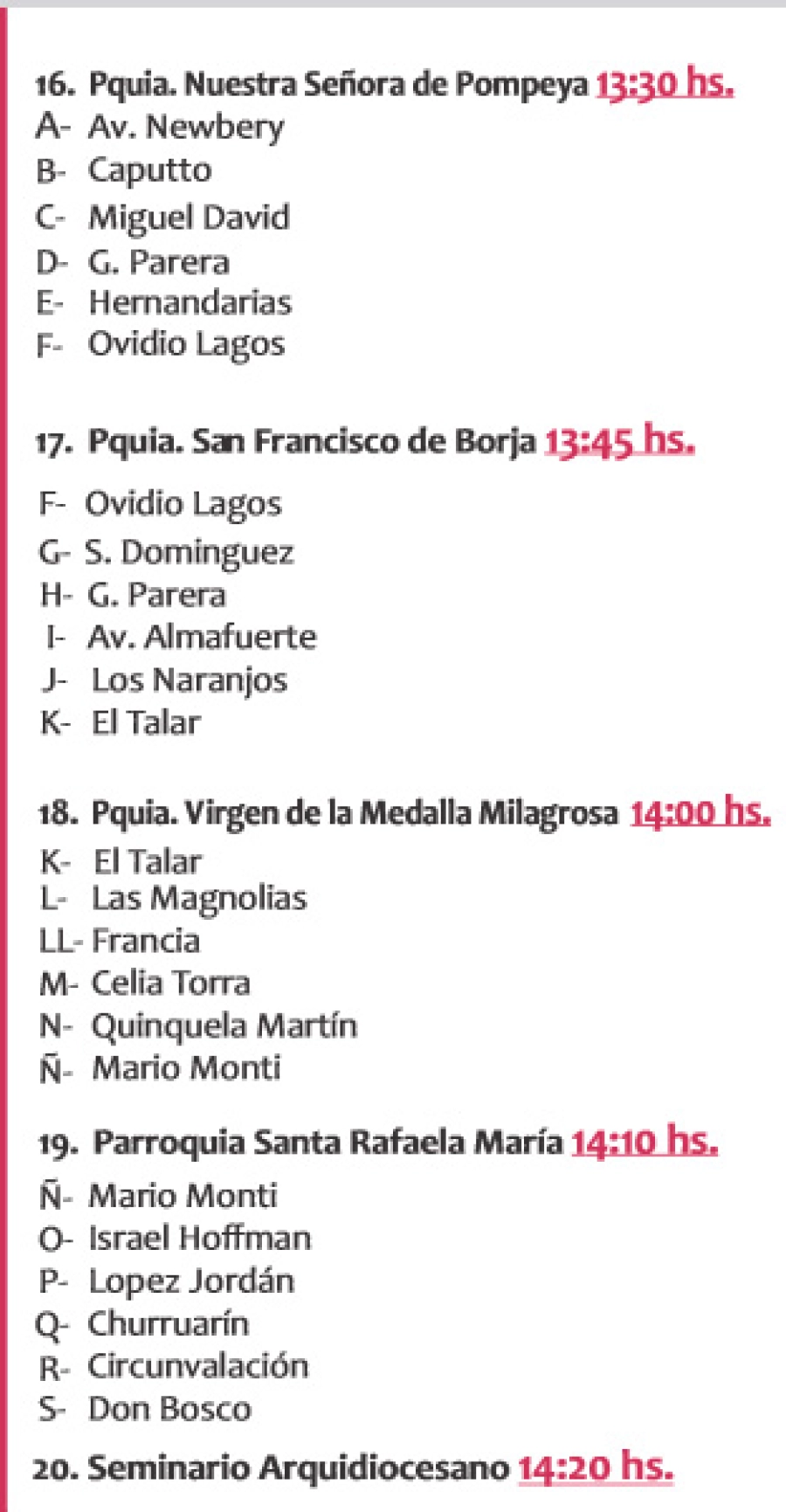 Caravana de la Virgen del Rosario: Detalle del recorrido por la ciudad