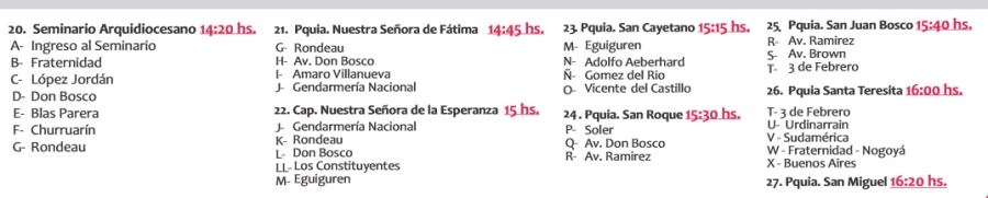 Caravana de la Virgen del Rosario: Detalle del recorrido por la ciudad