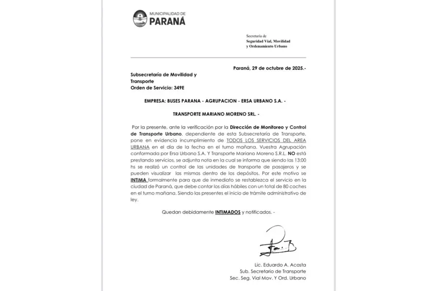 El acta de intimaci&oacute;n