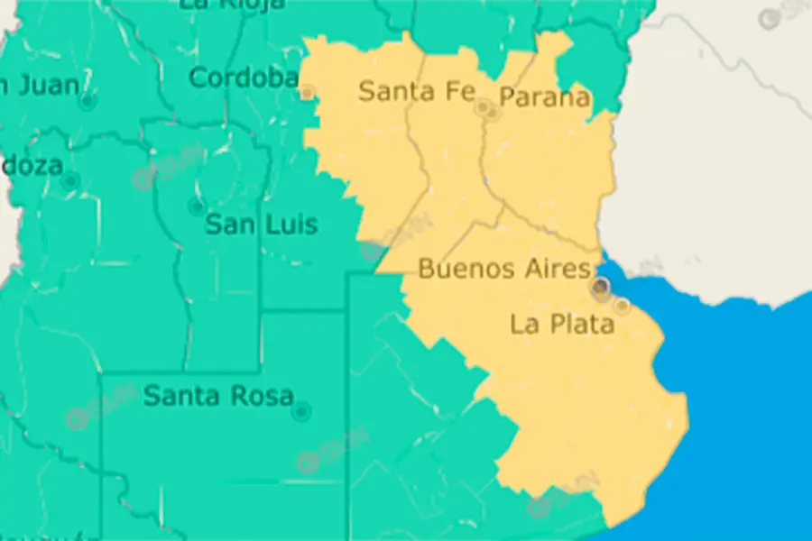 La zona m&aacute;s afectada este martes. Foto: SMN.