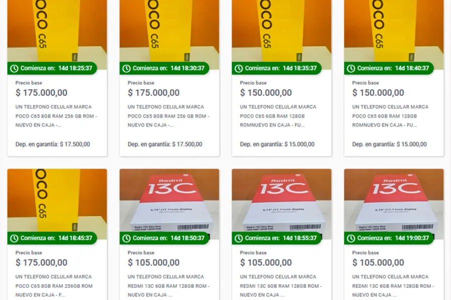 Celulares que son parte de la subasta de ARCA.