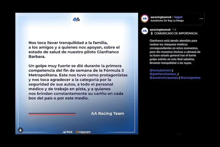 El comunicado del equipo.