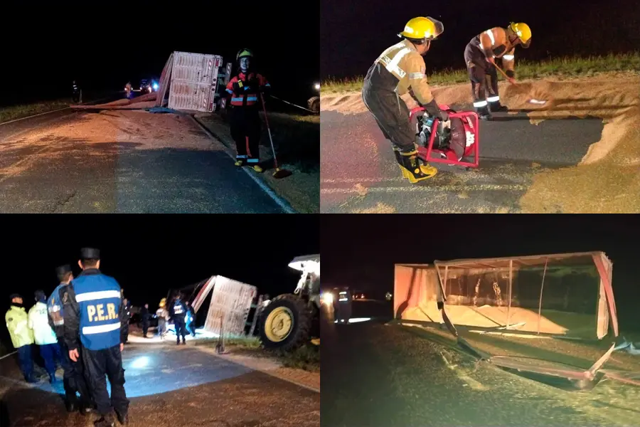 Vuelco sobre Ruta 11 (foto Bomberos Voluntarios de Diamante)