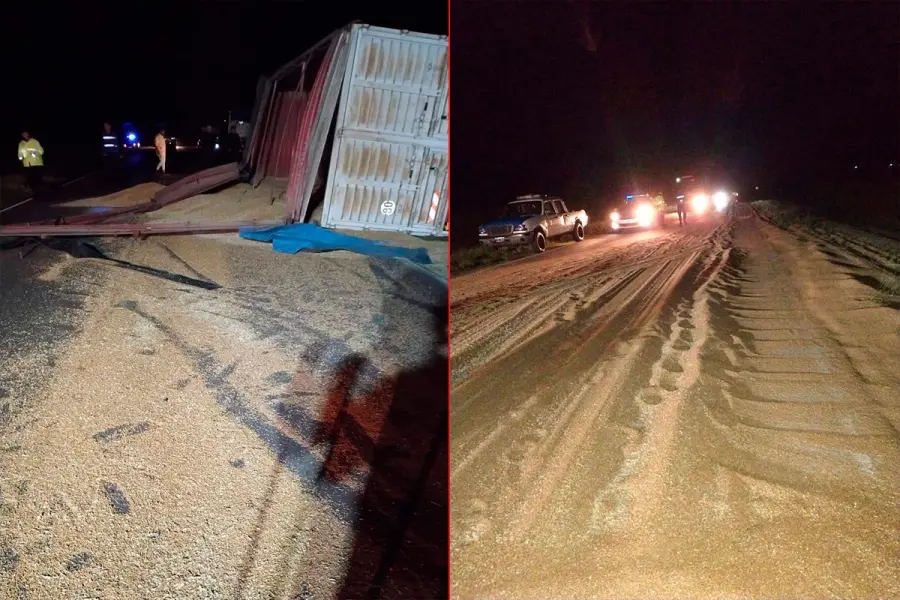 Vuelco sobre Ruta 11 (foto Bomberos Voluntarios de Diamante)