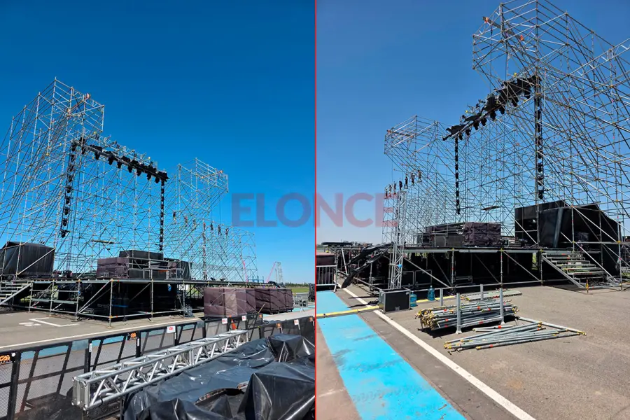 Avanza el armado del escenario de la FDD (foto Elonce)