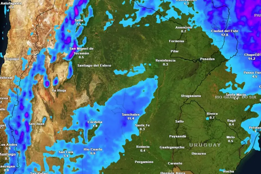 El mapa de la inestabilidad afectar&aacute; a Entre R&iacute;os hacia el fin de la pr&oacute;xima semana. Foto: Meteored.
