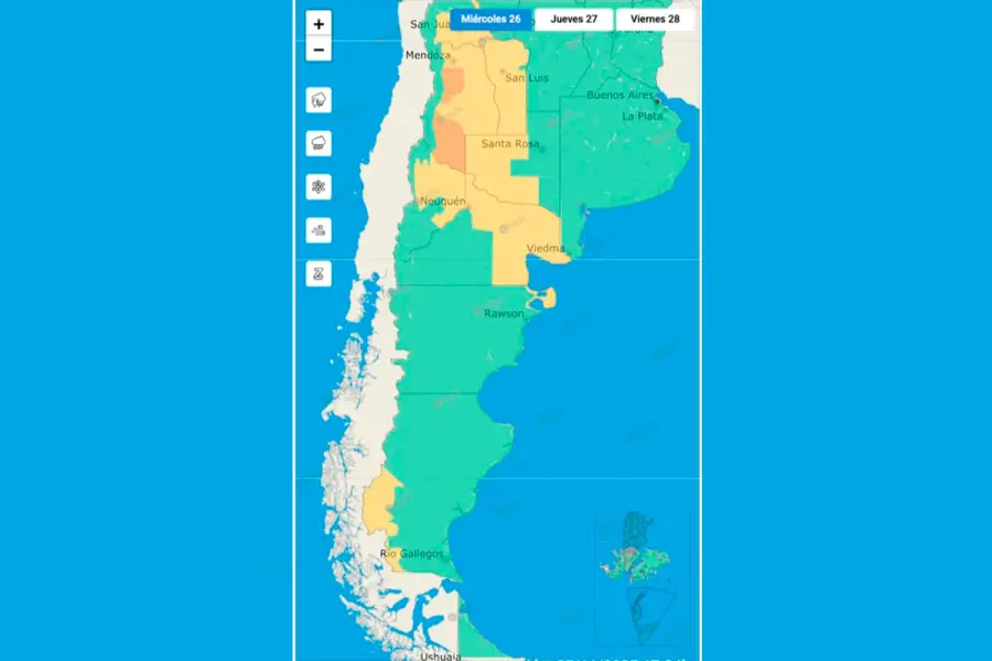 Mapa de alerta por lluvias y tormentas. Foto: Agencia NA (SMN).