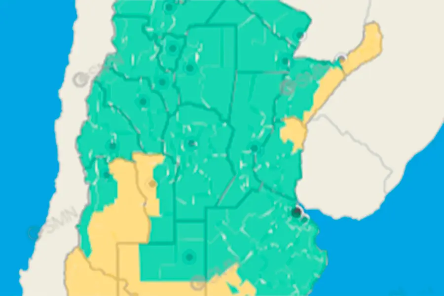 El mapa de alerta para este martes. Foto: SMN.