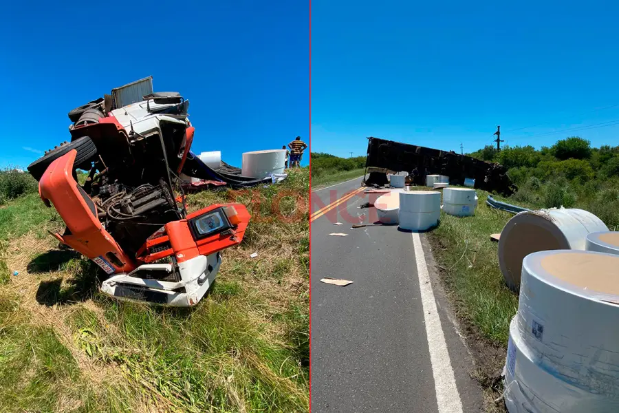 Volc&oacute; un cami&oacute;n sobre Ruta 12