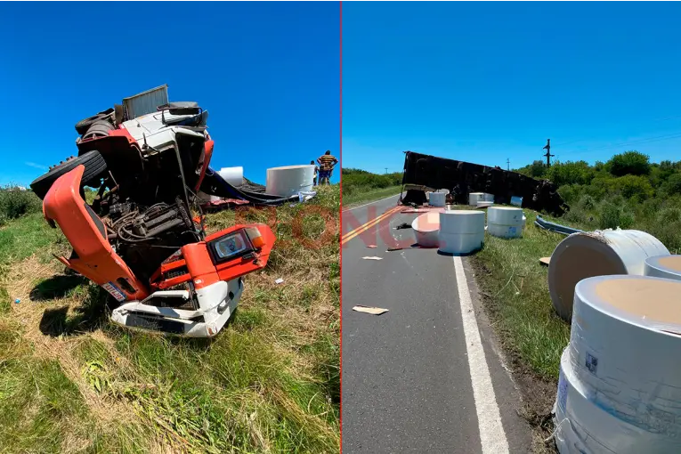 Vuelco sobre Ruta 12, en El Palenque: confirman que el camión “mordió la banquina” en una curva