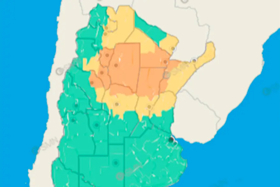 Los departamentos afectados por el mal tiempo. Foto: SMN.